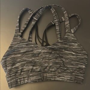 Striped Black and Gray Sports Bra